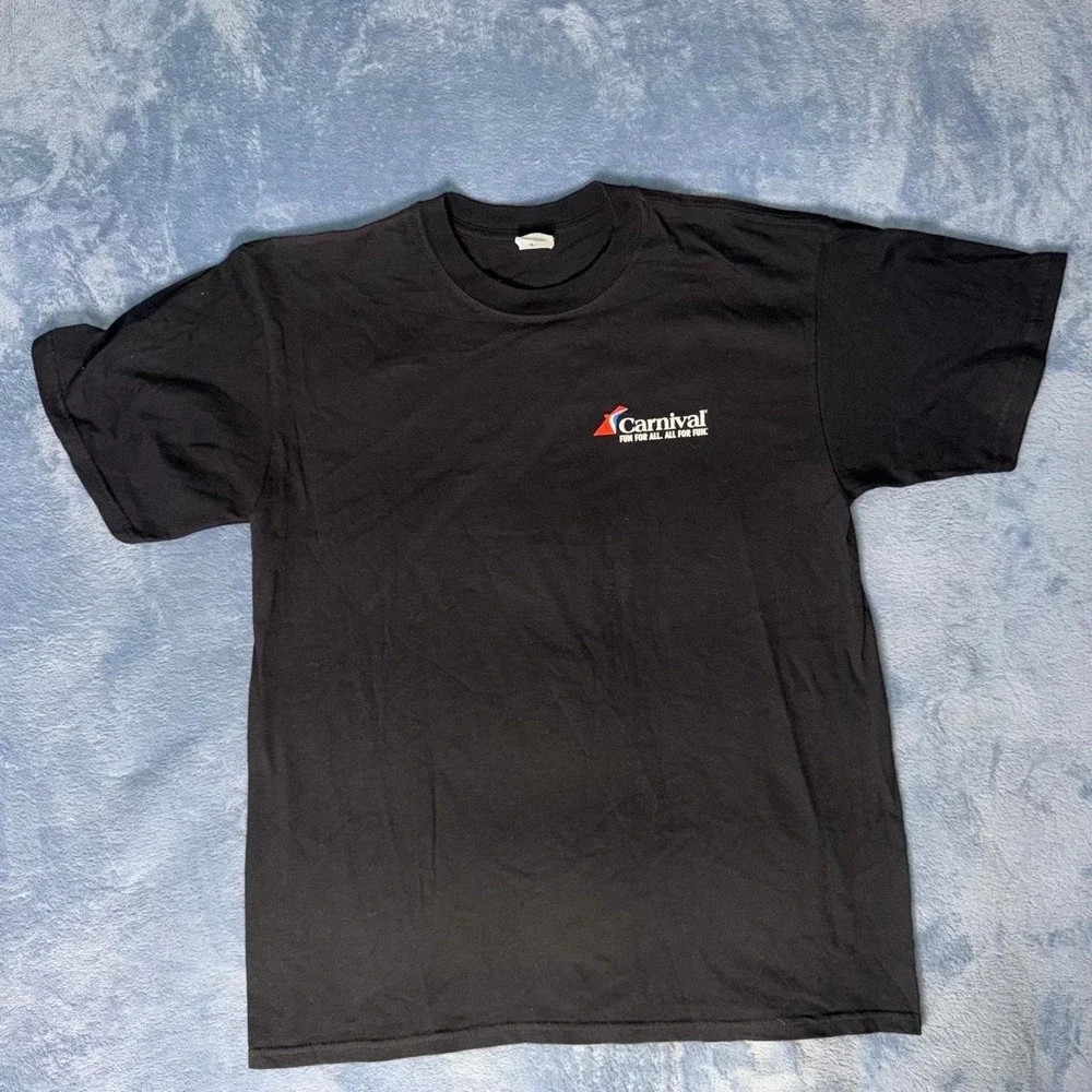 Carnival Cruise Line black cotton t-shirt with white and red logo